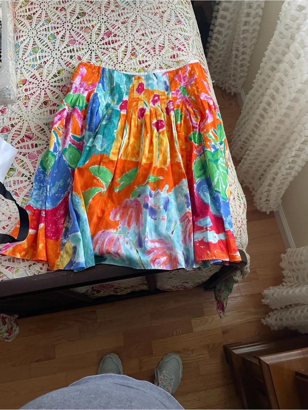 Lauren Ralph Lauren Vibrant Orange Floral Pleated A-Line Skirt